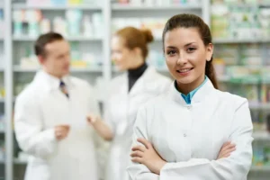 pharmacists working with prescription cost savings programs